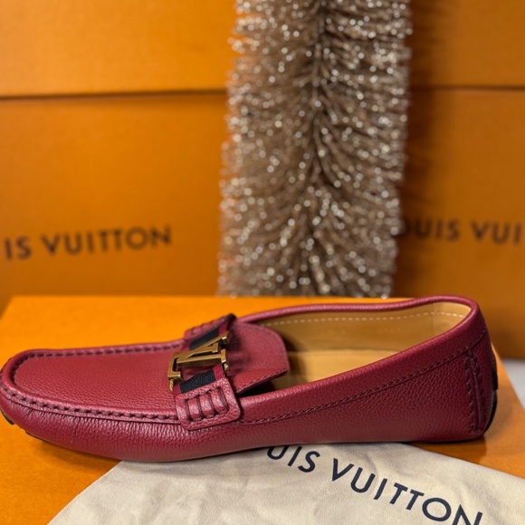 Louis Vuitton Red Leather Driving Loafers w/ LV Buckle - Picture 6 of 9